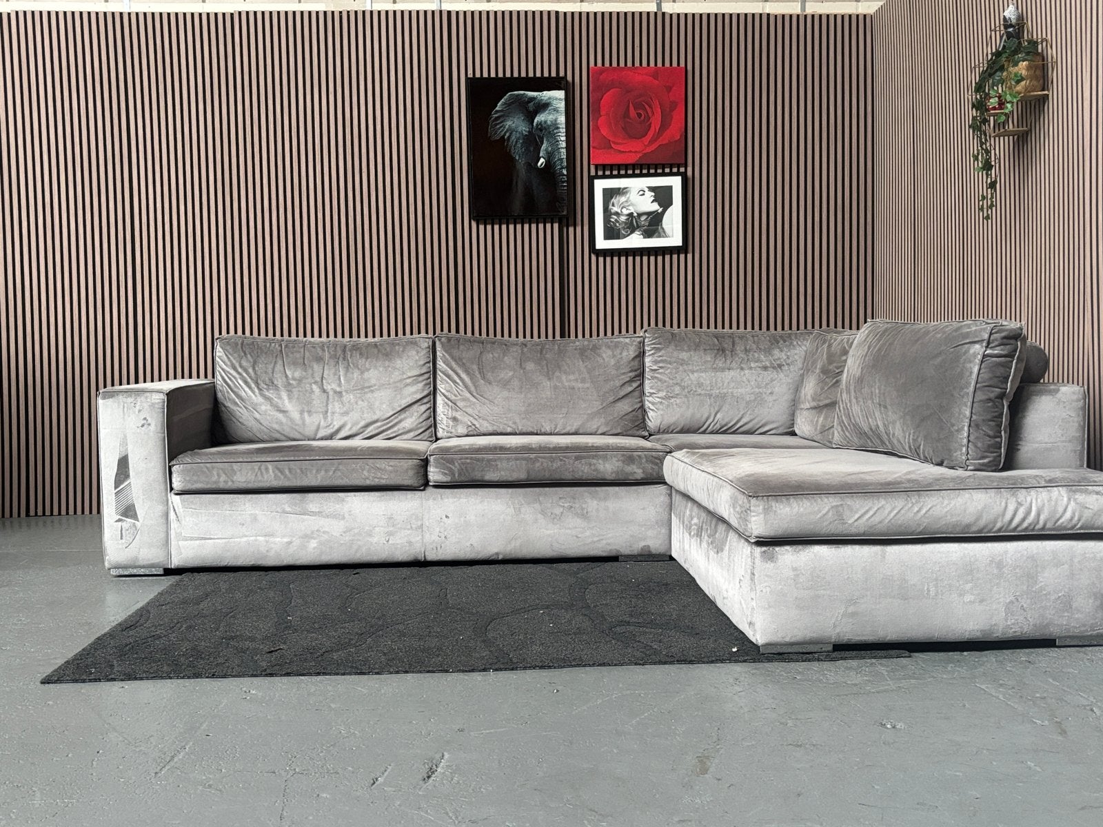 GRATIS LEVERING Velvet Hoekbank Grijs 325x245 GEREINIGD, 250 tot 300 cm, Ophalen of Verzenden, Zo goed als nieuw, 150 cm of meer