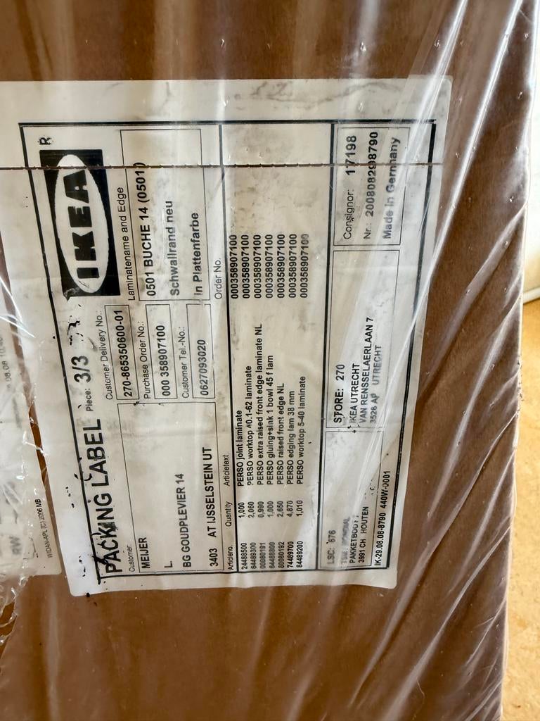 IKEA PERPSO werkblad laminaat 1450 x 620 mm, Ophalen, Nieuw, Minder dan 100 cm, 50 tot 75 cm
