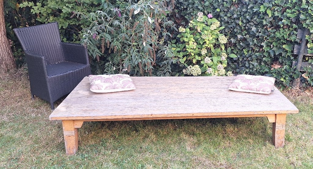 Lounge tafel of tuin bank, massief hout, 2 bij 1m., Tuin en Terras, Ophalen, 4 zitplaatsen, Gebruikt, Loungeset