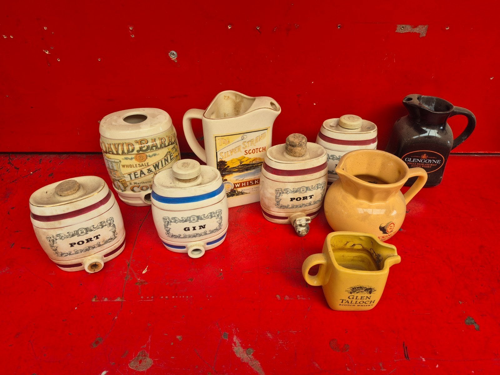 9 vintage  Port Whiskey kruiken en vaten 8 tot 18 cm, Ophalen of Verzenden