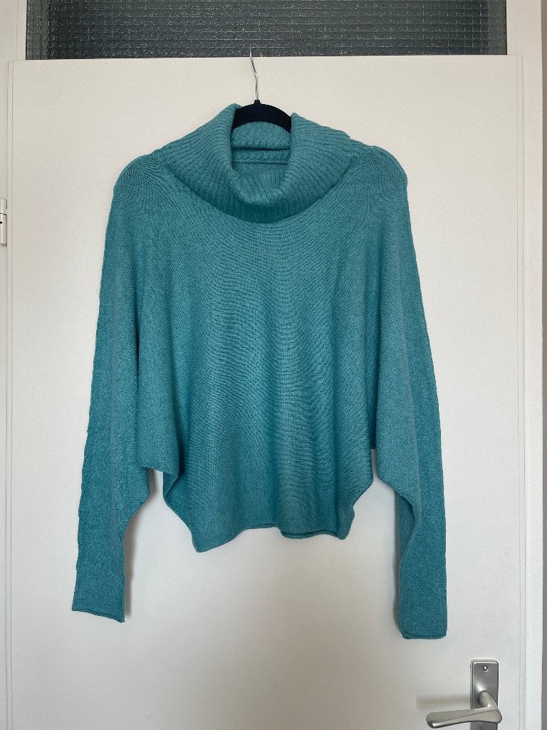 Dames blauwe sweater waterval kol trui vleermuis mouwen mt M, Maat 38/40 (M), Made in Italy, Blauw, Ophalen of Verzenden
