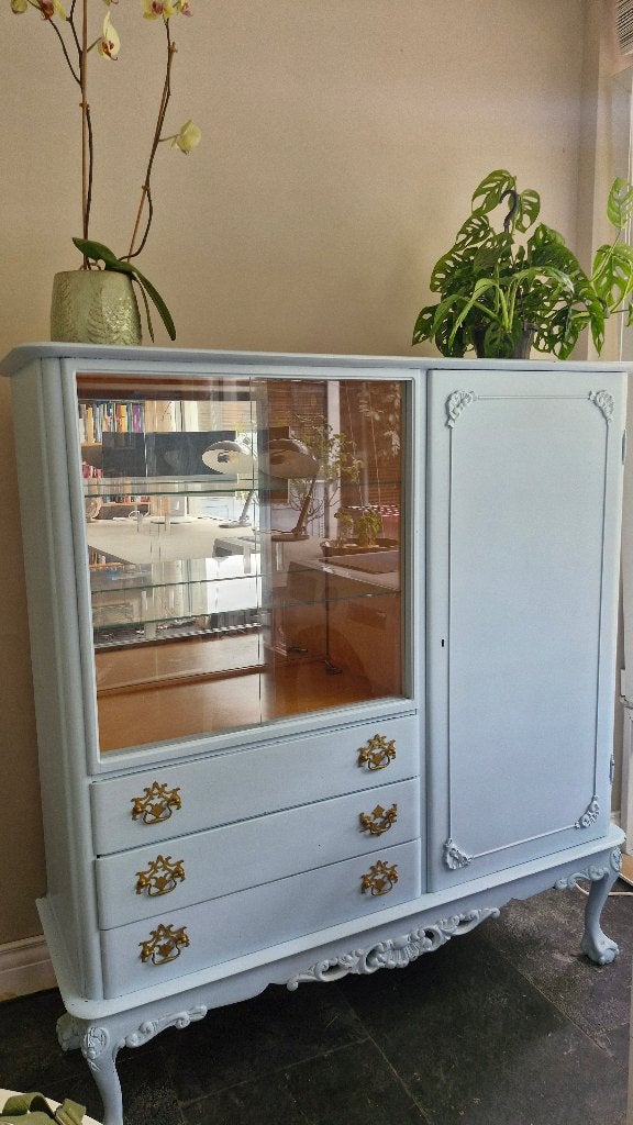 Brocante vitrinekast, Ophalen, Gebruikt, 100 tot 150 cm, 25 tot 50 cm