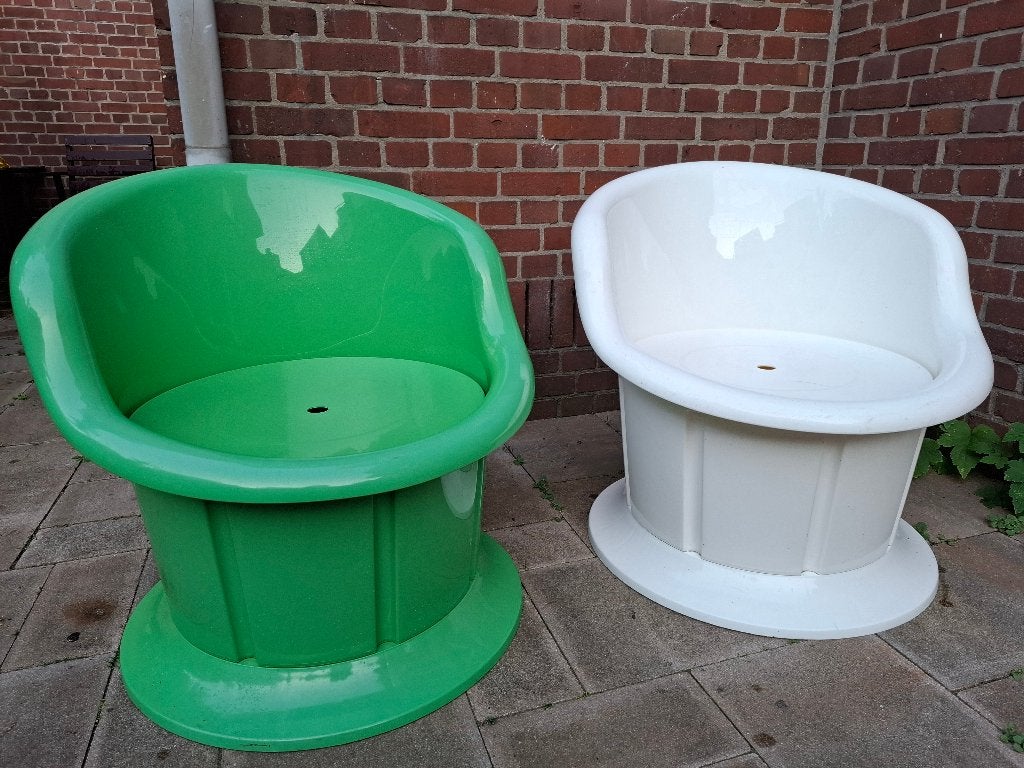2 kinderstoelen wit / groen IKEA popptorp, Ophalen, Kunststof, Gebruikt, Twee