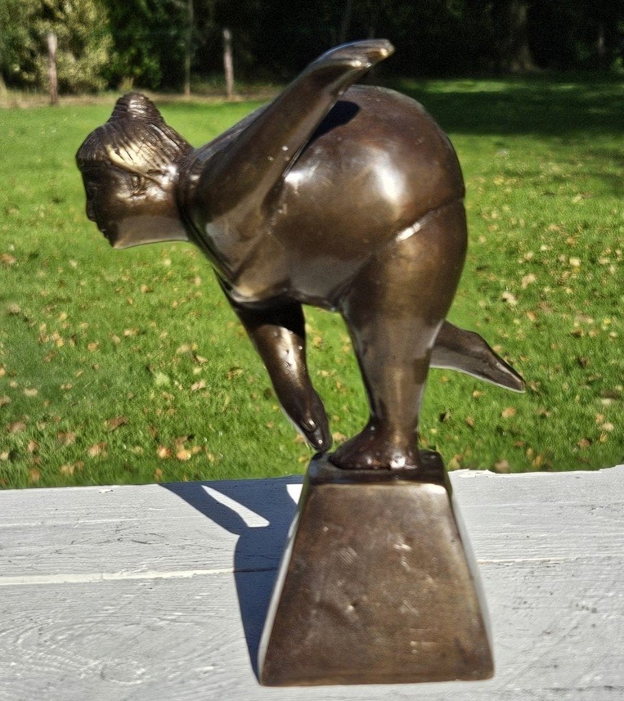 DIKKE DAME / bronzen beeld / gebogen, Ophalen of Verzenden, Handgemaakt, Brons, Beeld