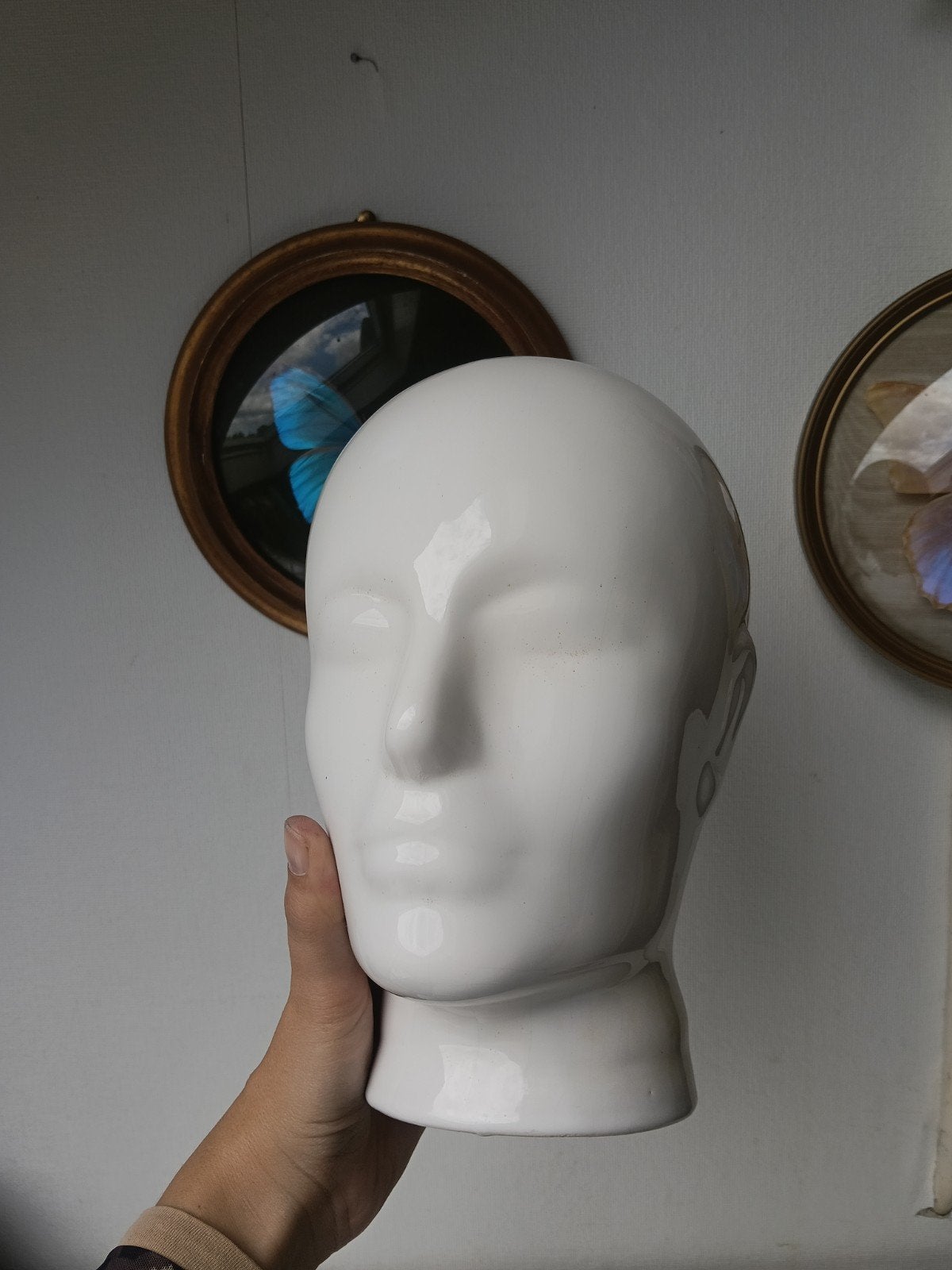 Vintage keramische mannequin hoofd - wit glanzend, Vintage, Ophalen of Verzenden, Zo goed als nieuw, Wit