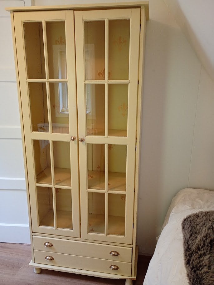 Grenen vitrinekast (190 x 80 x 37,5), Huis en Inrichting, Kasten | Vitrinekasten, Ophalen, Gebruikt, Met deur(en), 50 tot 100 cm