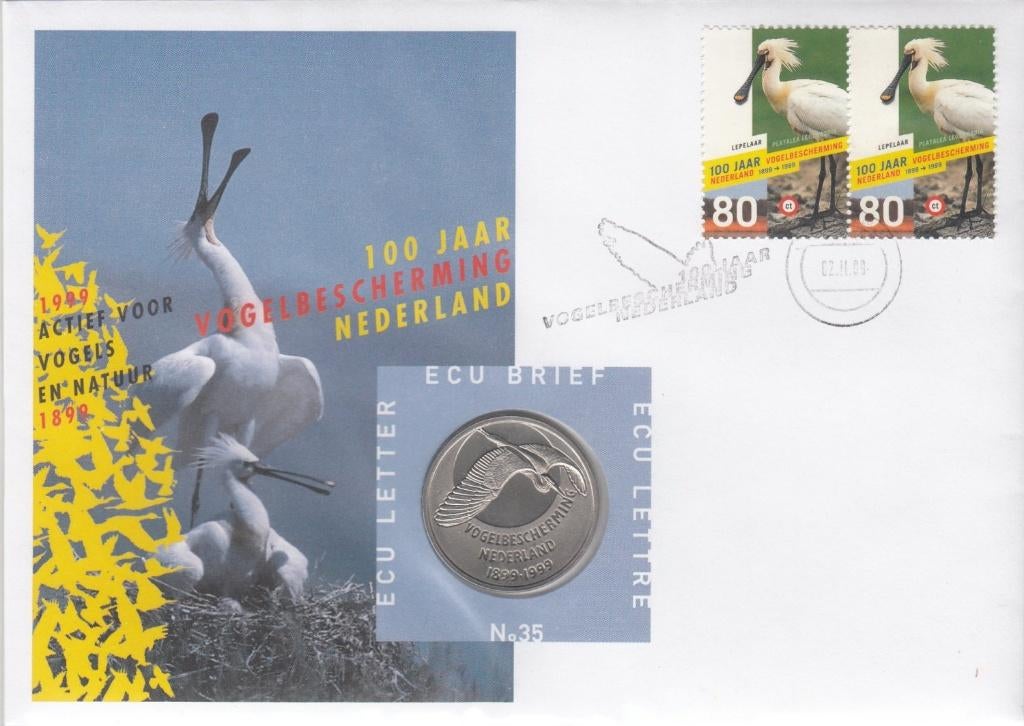 Nederland ECU brief No. 35 Vogelbescherming Nederland 1999, Postzegels en Munten, Ophalen of Verzenden, Overige materialen, Nederland