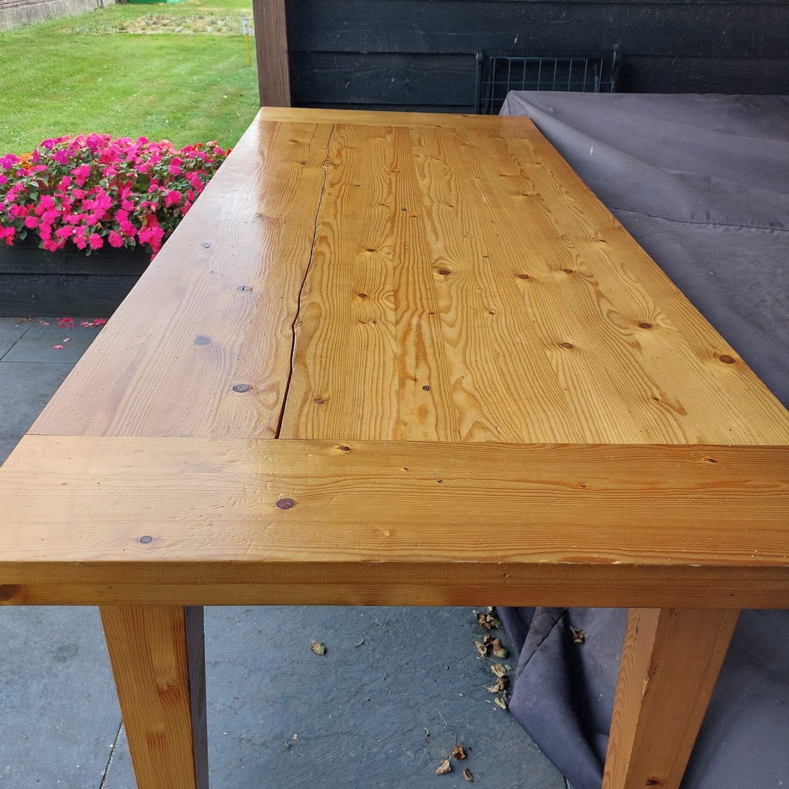Robuuste grenen eettafel - 220x90 cm, Ophalen, Gebruikt, 200 cm of meer, 50 tot 100 cm