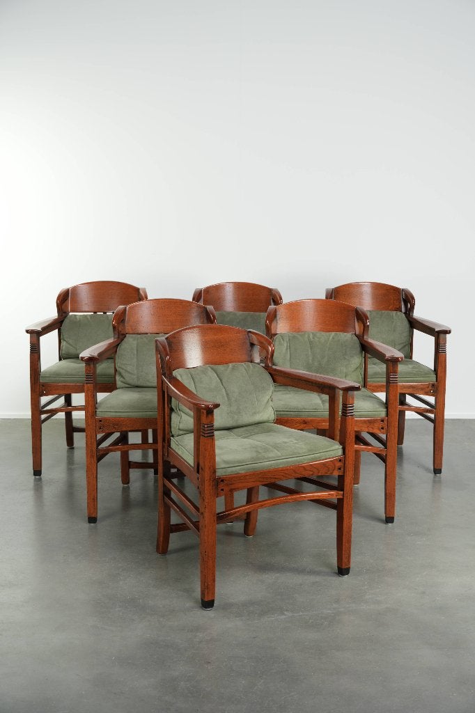 Set van 6 eetkamerstoelen uit de Schuitema Art Nouveau serie, Huis en Inrichting, Ophalen, Hout, Gebruikt, Bruin