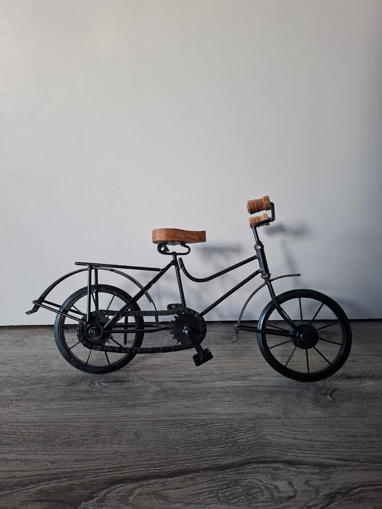 Vintage metalen en houten fiets schaalmodel - 37 cm, Ophalen of Verzenden