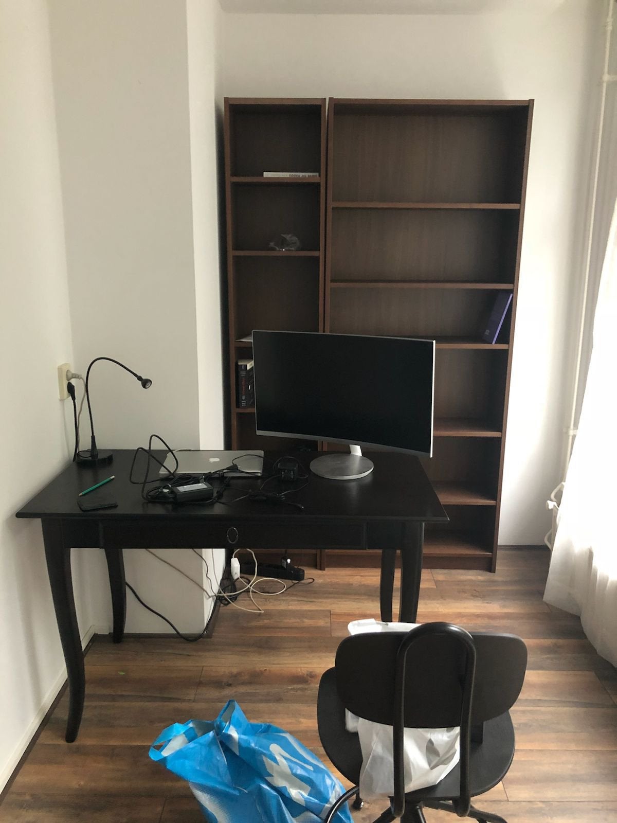 IKEA LEKSVIK Desk – Black-Brown with Drawer, Ophalen, Zo goed als nieuw