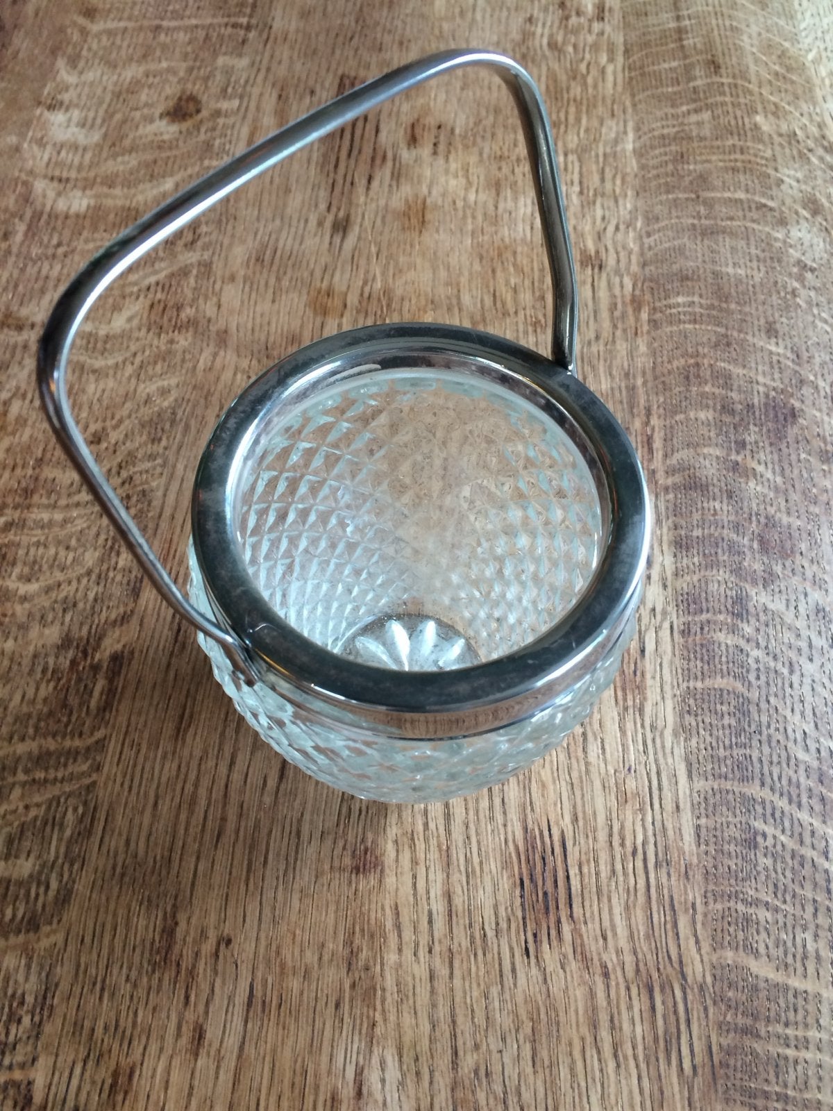 Vintage ijsemmer van geperst glas met verzilverde rand, Ophalen of Verzenden