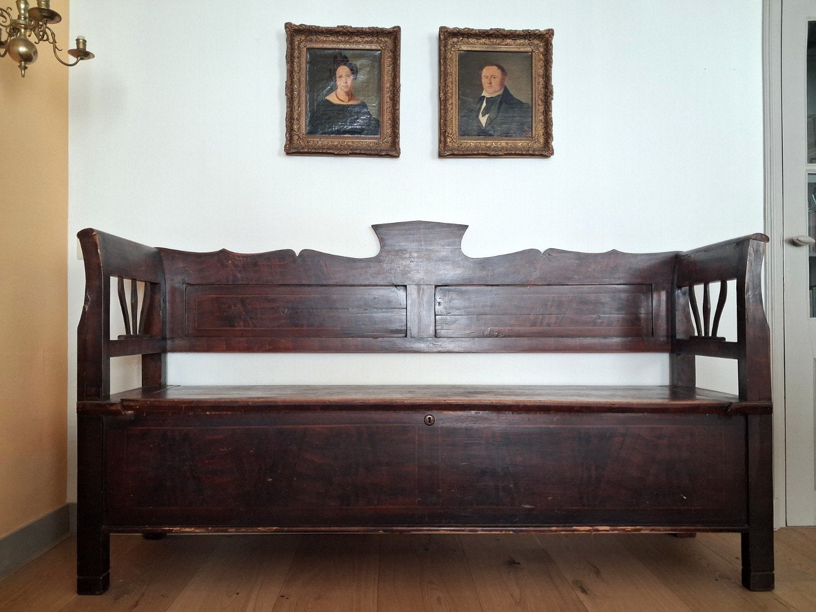 Klepbank, grenen, met opbergruimte, Ophalen