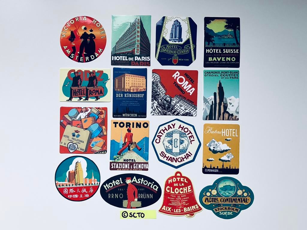 Stickers hotel Amsterdam Torino travel reizen vintage koffer, Hobby en Vrije tijd, Stickers en Plaatjes, Ophalen of Verzenden