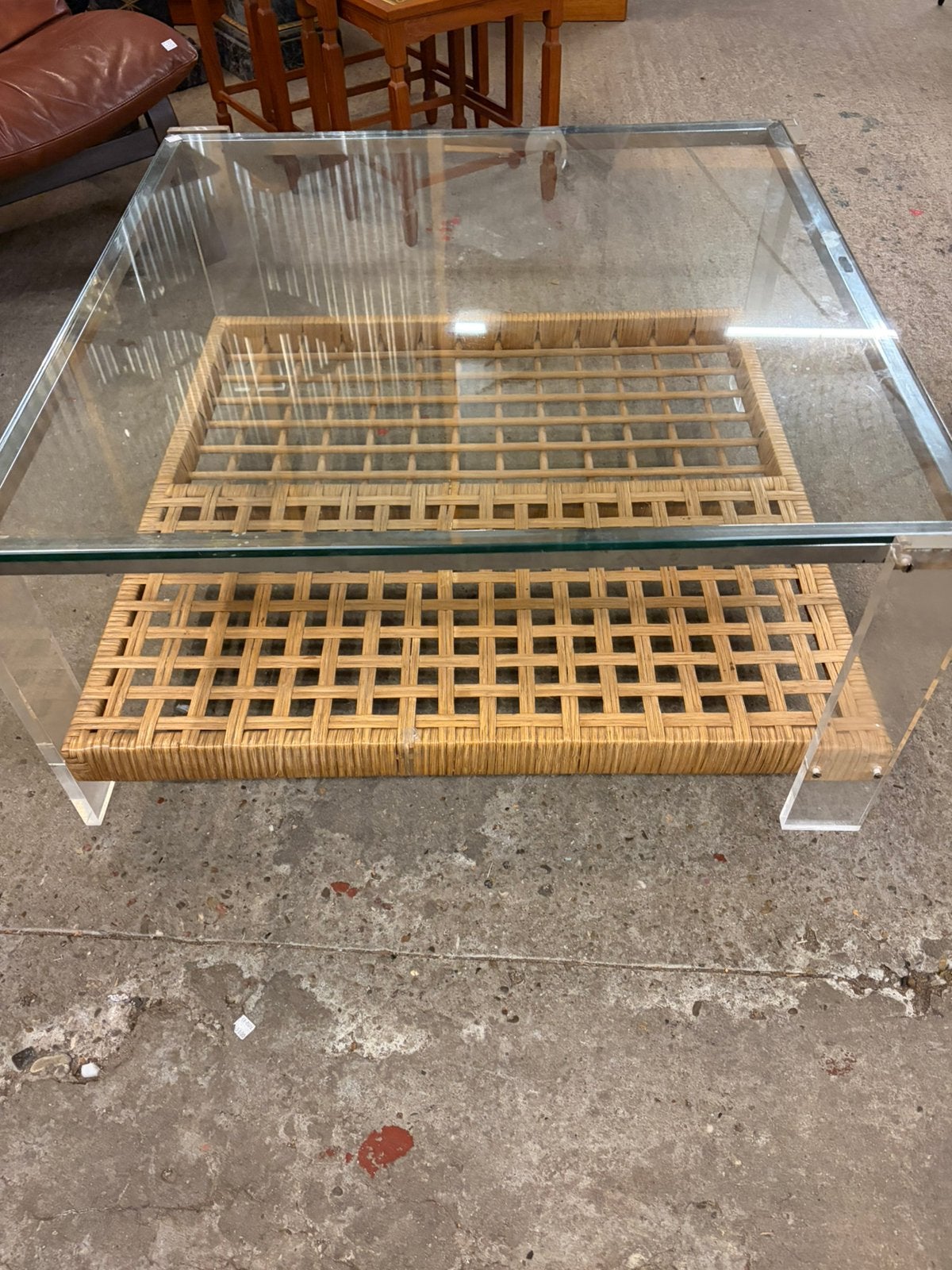 Vintage rotan salontafel, Ophalen, ., 50 tot 100 cm, Zo goed als nieuw