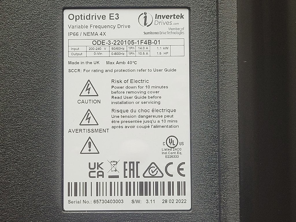Invertek frequentieregelaar voor 1~ 230V motoren 1,1kW IP66, Hobby en Vrije tijd, Ophalen of Verzenden, Invertek, Info@hiflex.nl
