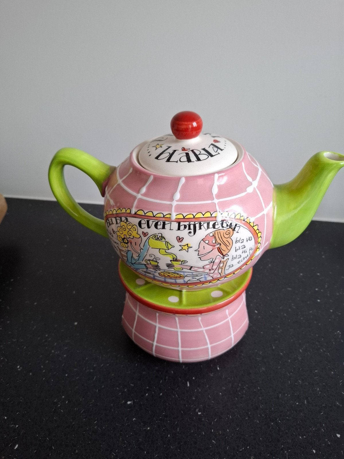 Blond Amsterdam theepot met warmhouder, Gebruikt, Ophalen of Verzenden, Roze, Steen/keramiek
