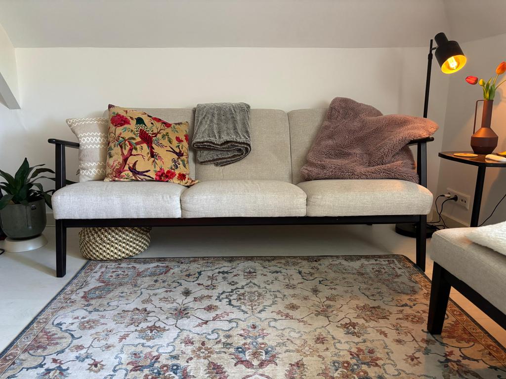 IKEA EKENÄSET Bank en bankje - Donkerbruin/Beige, Huis en Inrichting, Ophalen, Gebruikt, 150 tot 200 cm, Driepersoons