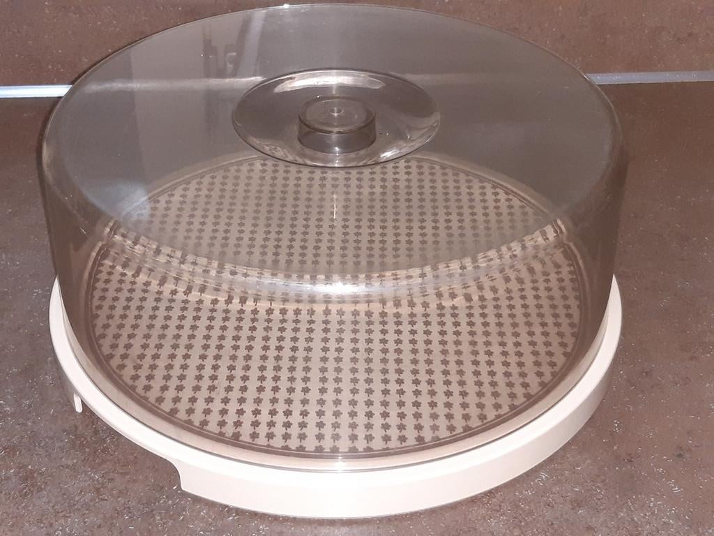 Vintage taart stolp / taartdoos / taart plateau bruin, Ophalen of Verzenden, Gebruikt