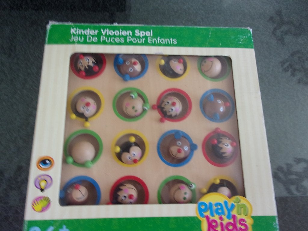 Houten VLOOIENSPEL, compleet, nog in de doos, Een of twee spelers, Ophalen of Verzenden, Zo goed als nieuw