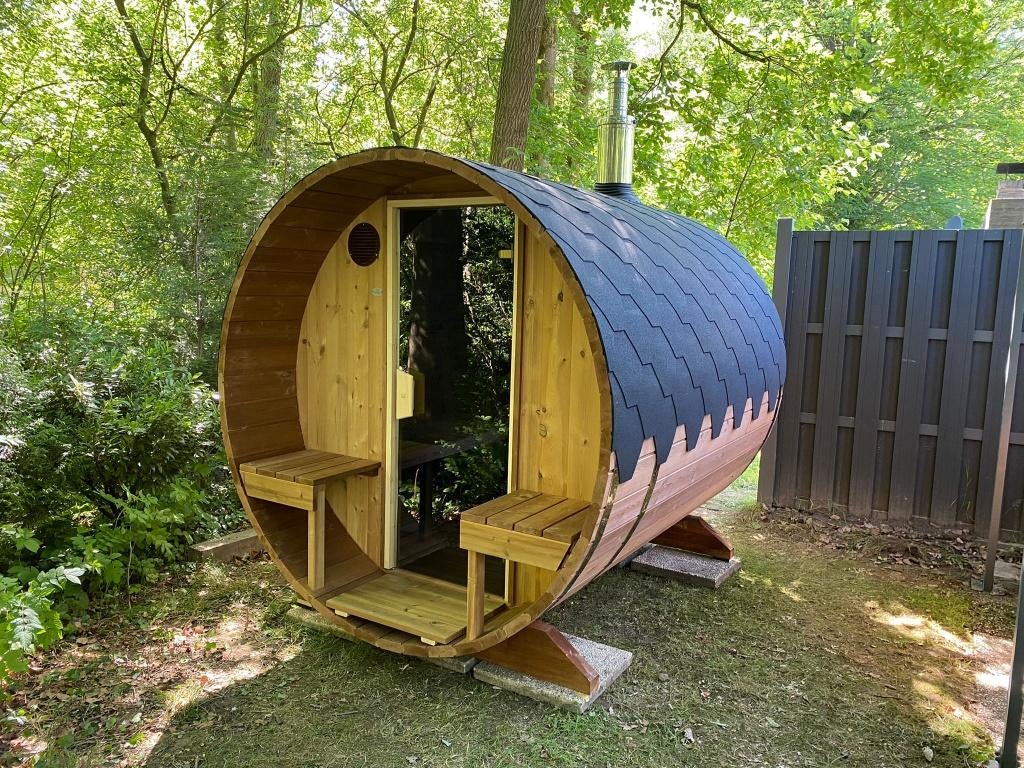 Barrel sauna fins 2.80m voor buiten, Sport en Fitness, Sauna, Ophalen of Verzenden, Nieuw, Fins of Traditioneel, Complete sauna