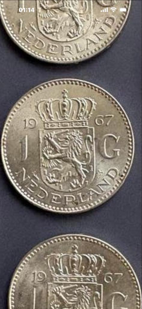 7 Zilveren Guldens 1967 Juliana UNC - Laatste Zilveren Gulde, Postzegels en Munten, Munten | Nederland, Ophalen, 1 gulden, Koningin Juliana