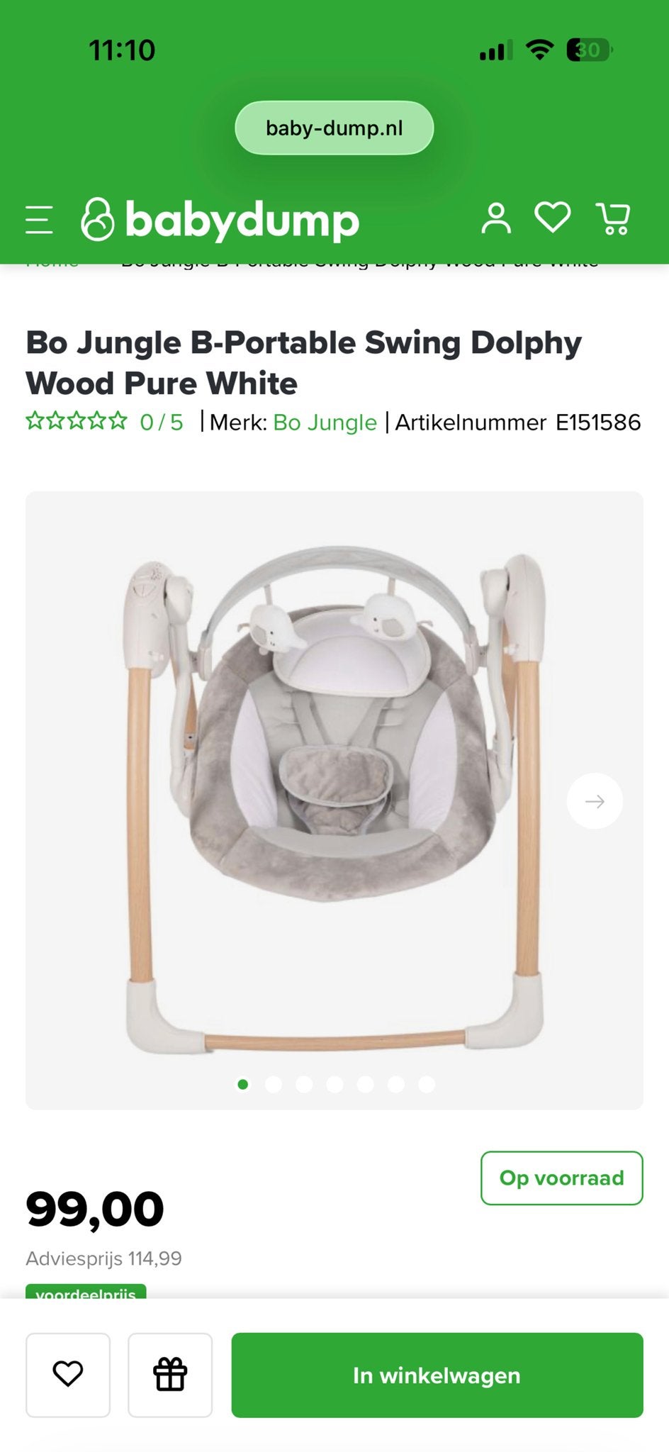 Bo Jungle B-Portable Swing Dolphy Pure White, Ophalen of Verzenden, Zo goed als nieuw