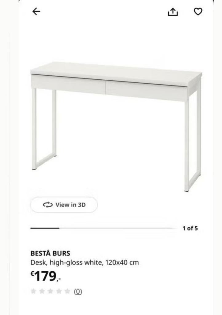 Besta burs ikea bureau wit, Huis en Inrichting, Ophalen, Gebruikt, 100 tot 150 cm, Rechthoekig