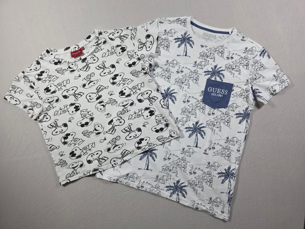2 T-shirts: GUESS & Peanuts (Snoopy) – Maat 164 (14 jaar), Kinderen en Baby's, Kinderkleding | Overige, Verzenden, Onbekend, Zo goed als nieuw