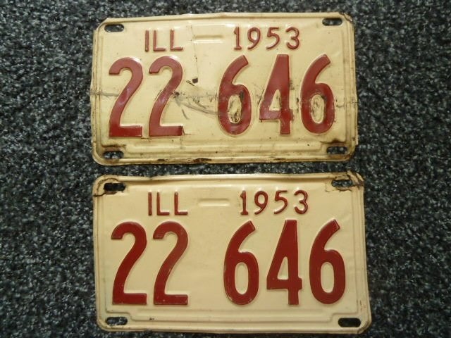 Paar USA License plate / kentekenplaten Illinois 1953 USA, Verzenden, Gebruikt, Auto's