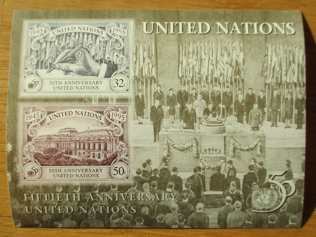 VN New York, blokje 50 jaar Verenigde Naties, 1995, Ophalen of Verzenden, Postfris, Noord-Amerika