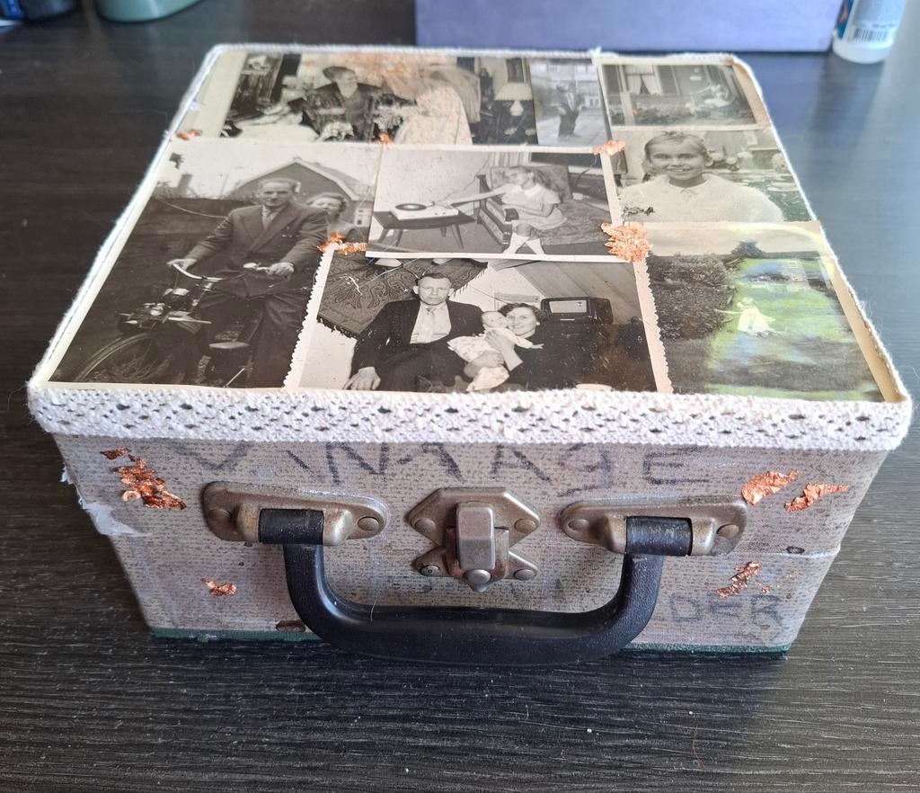 Uniek Vintage LP Koffertje - Handgemaakt met Foto's, Overige materialen, Minder dan 50 cm, Gebruikt, Minder dan 50 cm