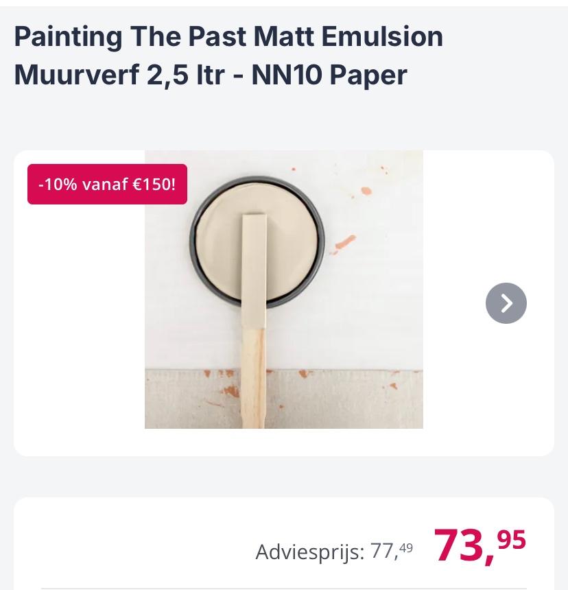 10 L matte muurverf painting the past kleur ‘paper’, Ophalen, Beige, Nieuw, Verf
