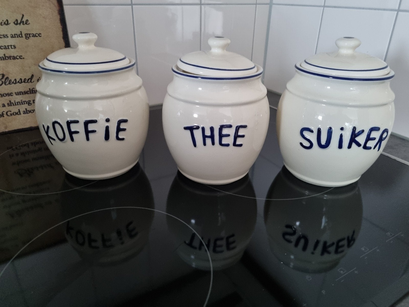 Mooie set stenen voorraadpotten: Koffie, Thee, Suiker, Ophalen of Verzenden