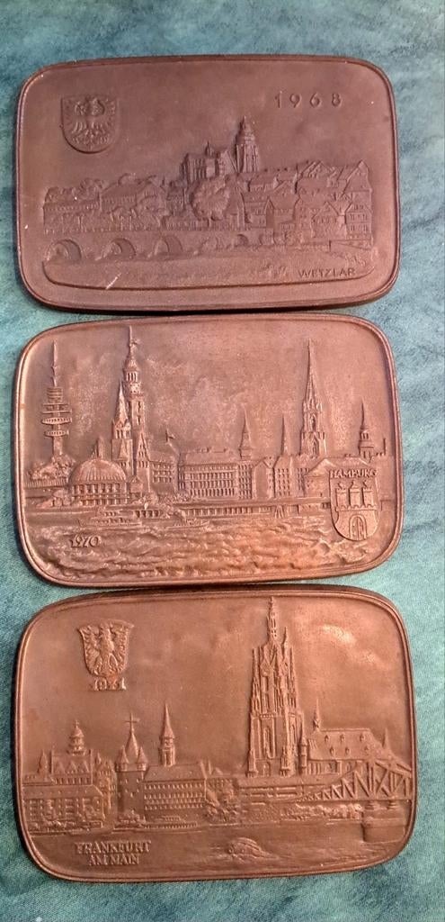 3 plaquette bordjes Wetzlar, Hamburg, Frankfurt am Main, Antiek en Kunst, Antiek | Koper en Brons, Ophalen of Verzenden