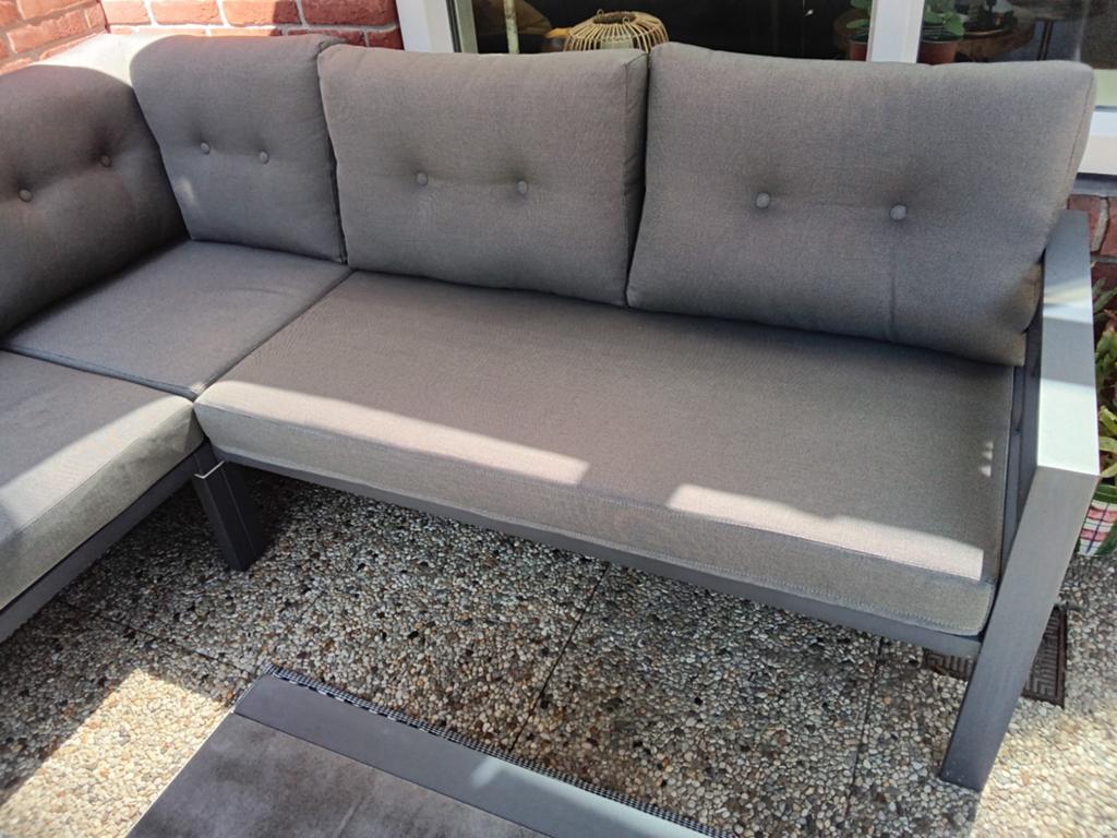Loungebank met verstelbare rugleuning en salontafel, Ophalen, 4 zitplaatsen, Bank, Aluminium