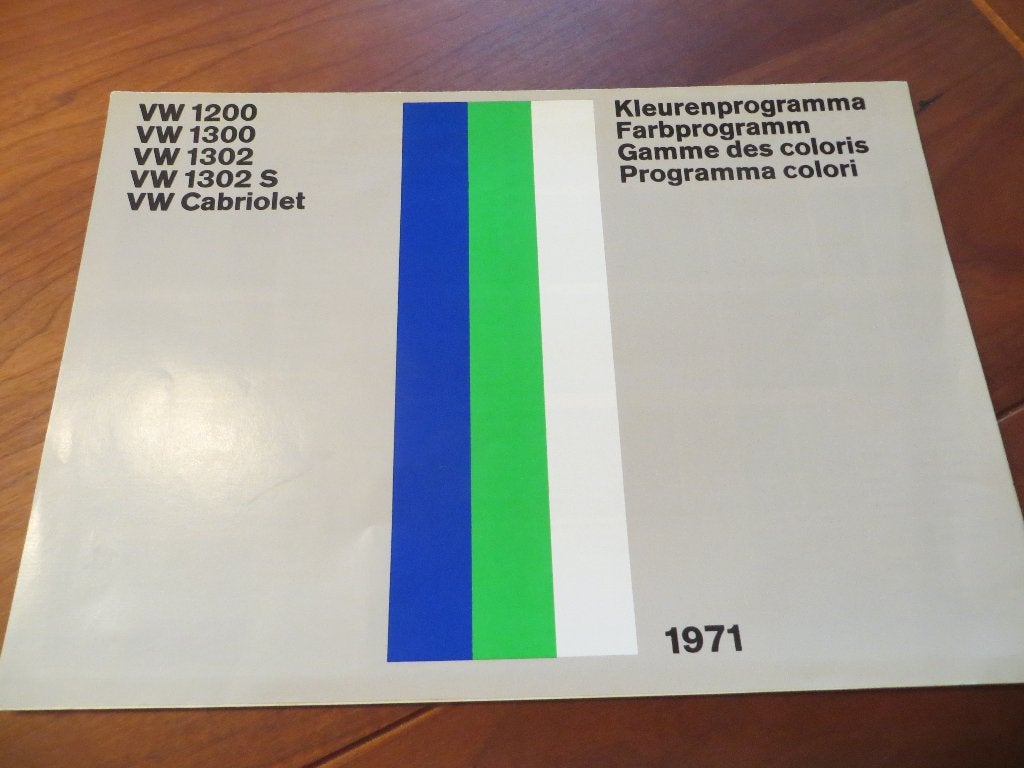 Folder Volkswagen Kever kleuren  en bekledingen 1970-1971, Gelezen, Volkswagen, Ophalen of Verzenden, Volkswagen