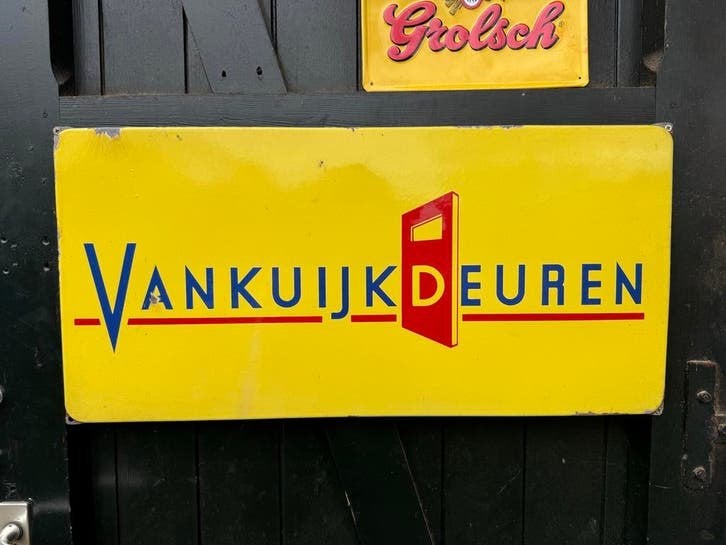 Vintage Emaille Reclamebord Vankuijk Deuren, Ophalen of Verzenden
