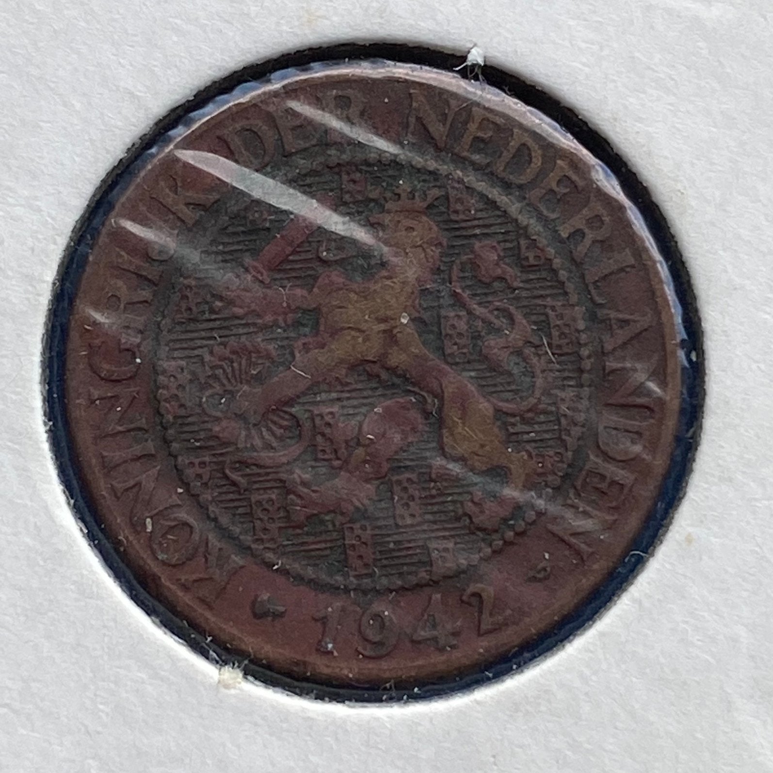 1 Cent Brons uit 1942 van Wilhelmina, Verzenden, Koningin Wilhelmina, 1 cent, Losse munt