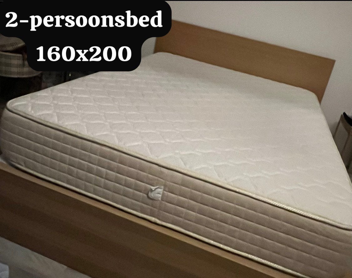 IKEA Malm bed 160x200 eiken excl. matras, Ophalen, Gebruikt, Tweepersoons, Modern