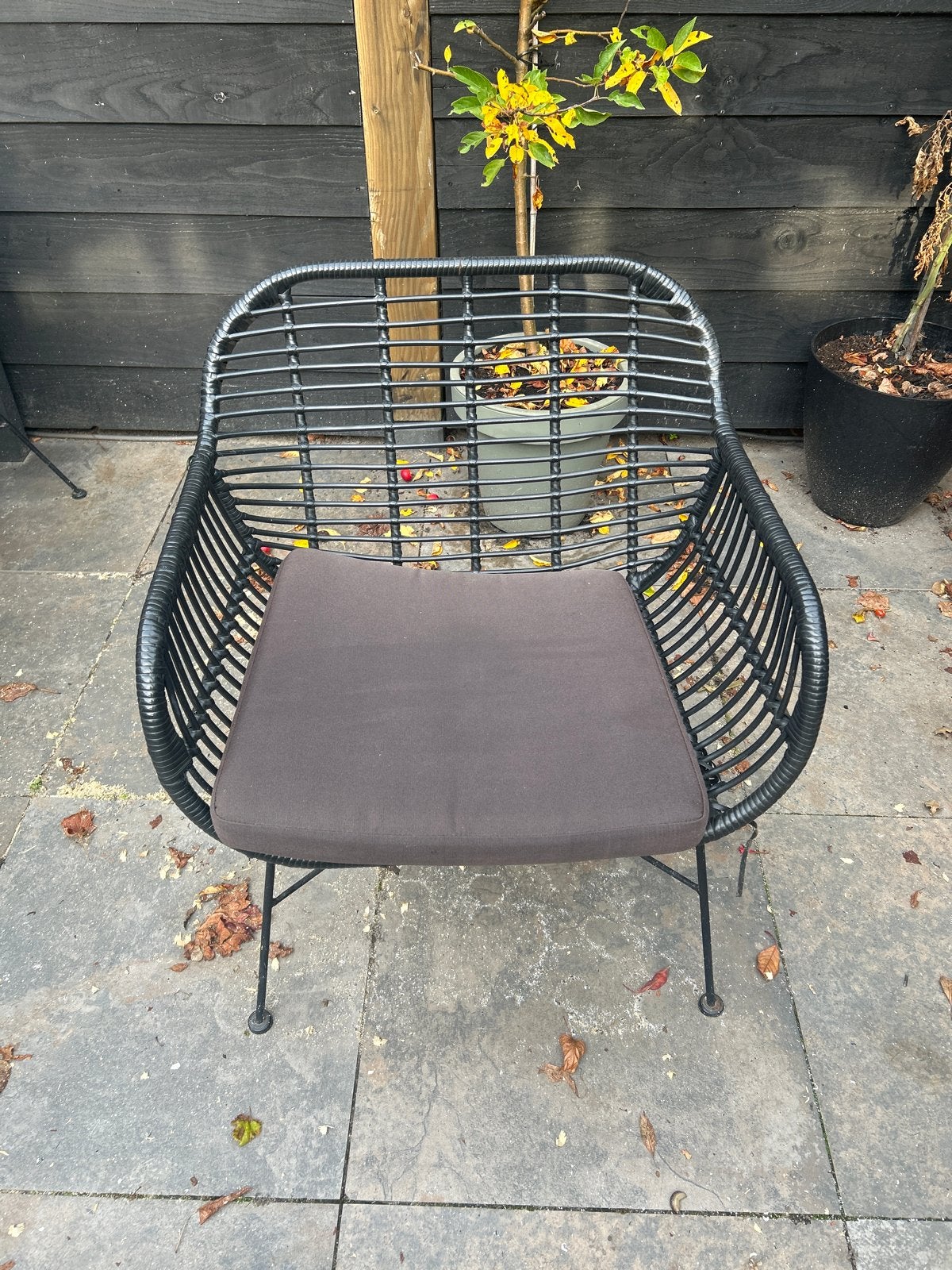 4 Zwarte tuinstoelen met kussen, Ophalen of Verzenden, Zo goed als nieuw, Metaal
