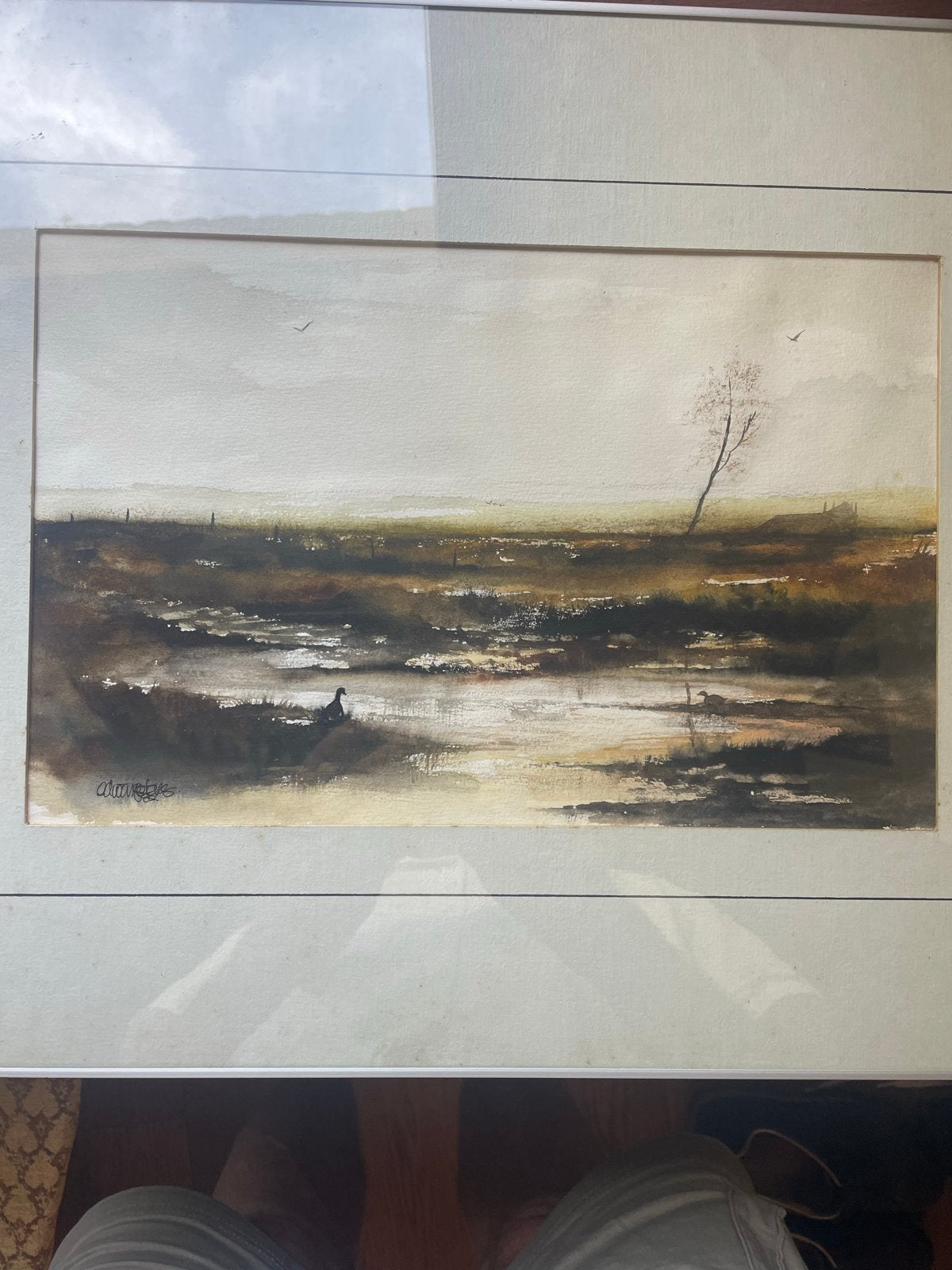 Aquarel Edwin Peters uit Brielle - Landschap met water, Antiek en Kunst, Ophalen, Realistisch, Gesigneerd, Landschap