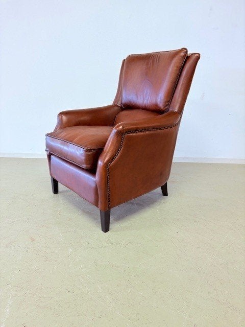 Originele Bendic fauteuil in rundleer, Huis en Inrichting, Fauteuils, Ophalen, Gebruikt, Engels / Klassiek / Ambachtelijk, 75 tot 100 cm