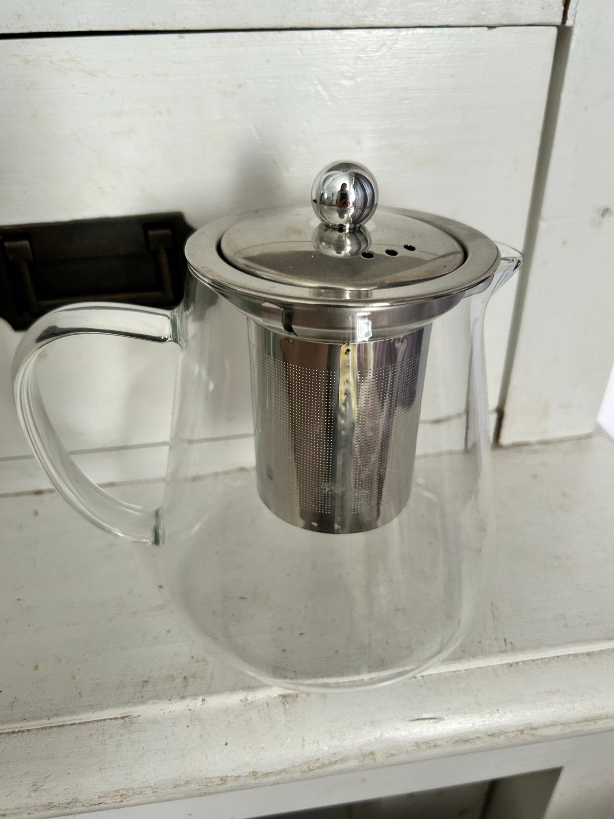 Glazen theepot met RVS filter 1 persoon thee, Theepot/fluitketel, Ophalen of Verzenden, Nieuw, Glas