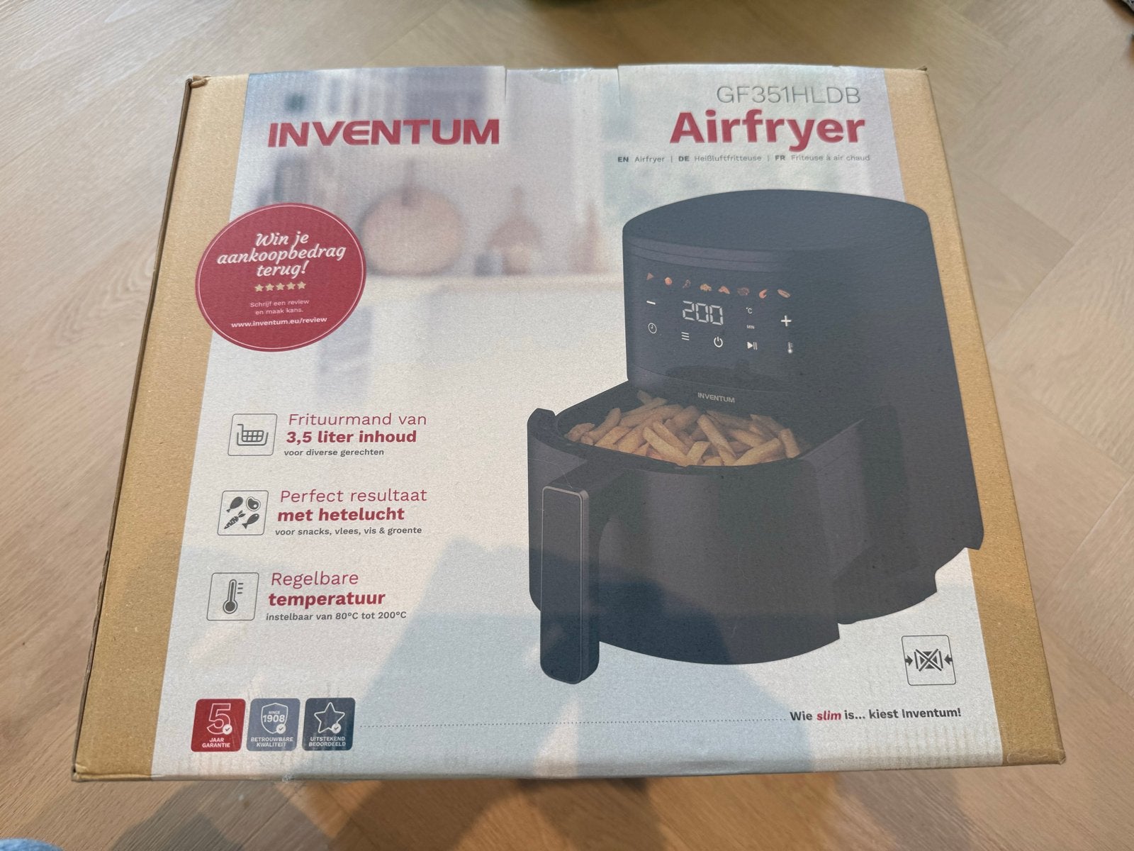 Inventum Airfryer GF351HLDB - Nieuw in doos, Ophalen of Verzenden, Nieuw, Airfryer, 1000 t/m 1499 gram