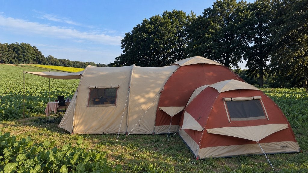 Karsten 350 met koppeltent 200 - Compleet en Flexibel, Caravans en Kamperen, Ophalen of Verzenden, Meer dan 6, Karsten Tenten