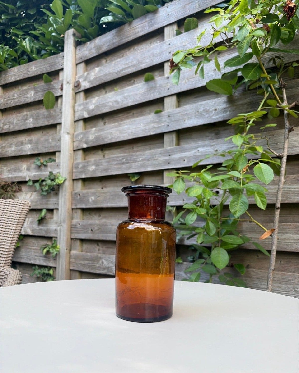 Vintage Apothekersfles Amberkleurig Glas met Stop, Ophalen of Verzenden