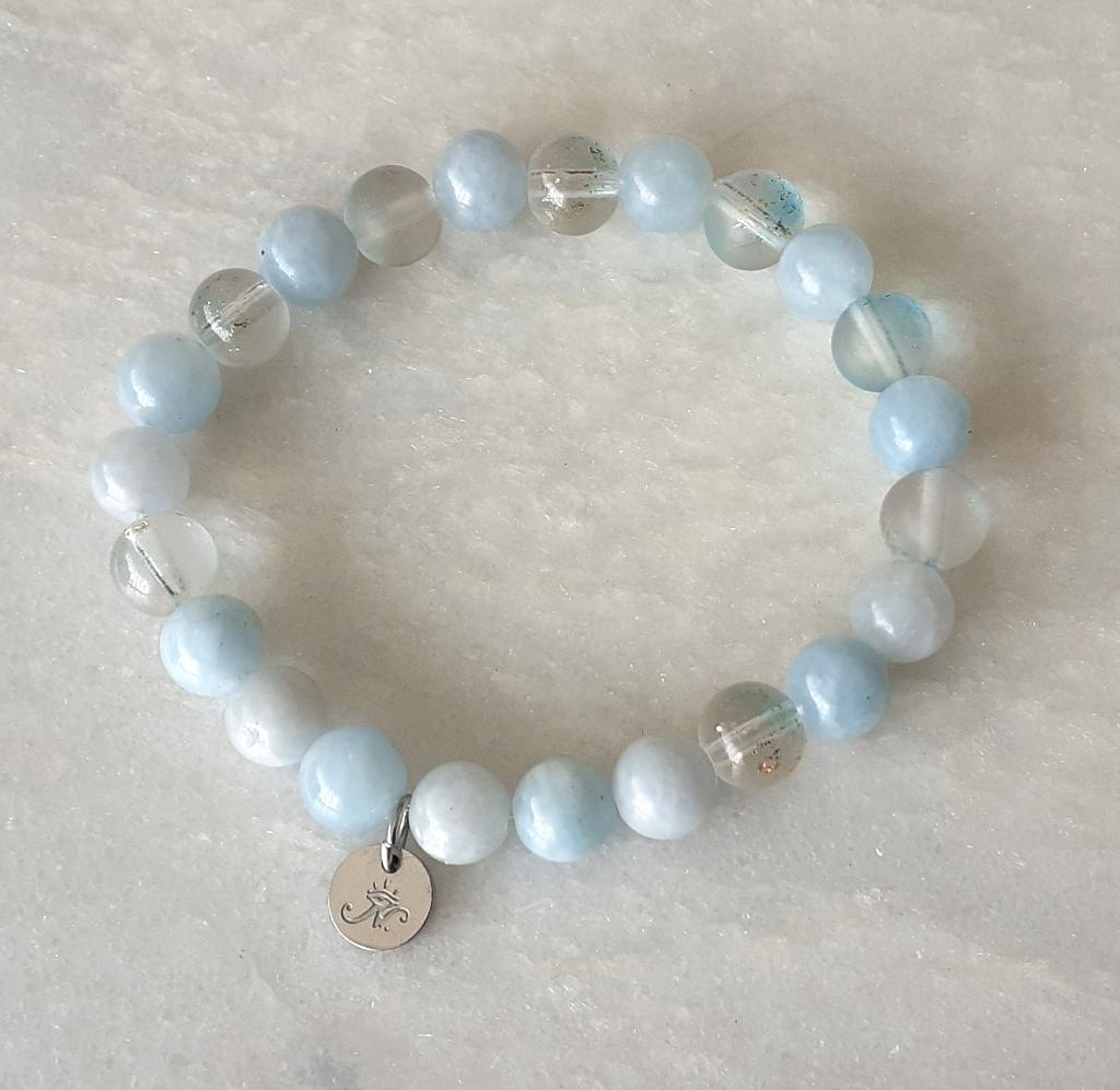 Kralenarmband aquamarijn met glitter kralen Nogu, Sieraden, Tassen en Uiterlijk, Armbanden, Overige materialen, Met bedels of kralen