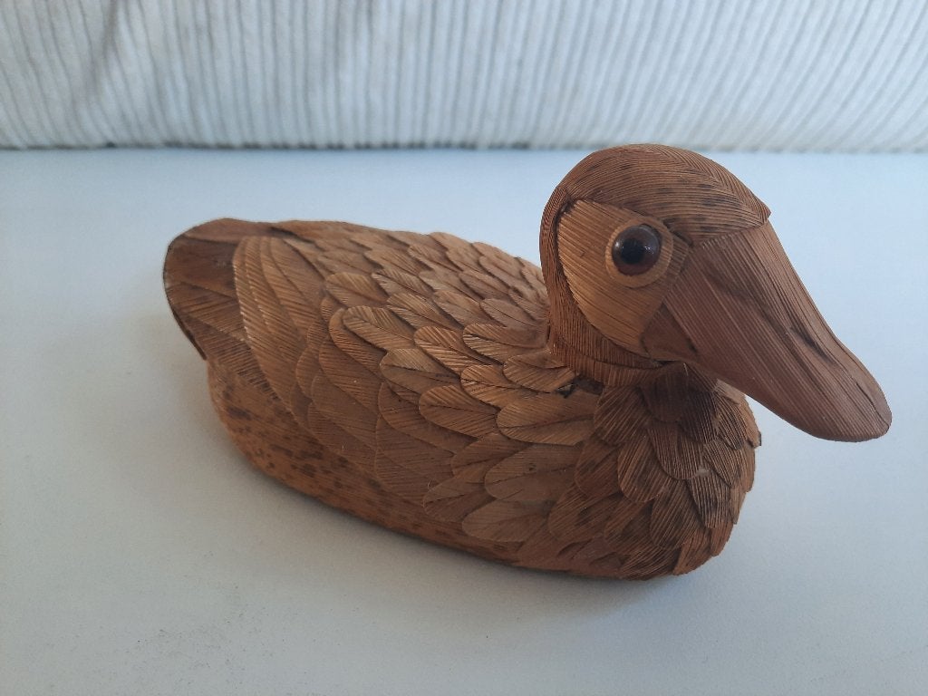 Vintage wilde eend lokvogel - Handgemaakt van Maïskolven, Ophalen of Verzenden, Gebruikt, Vogel, Beeldje of Figuurtje