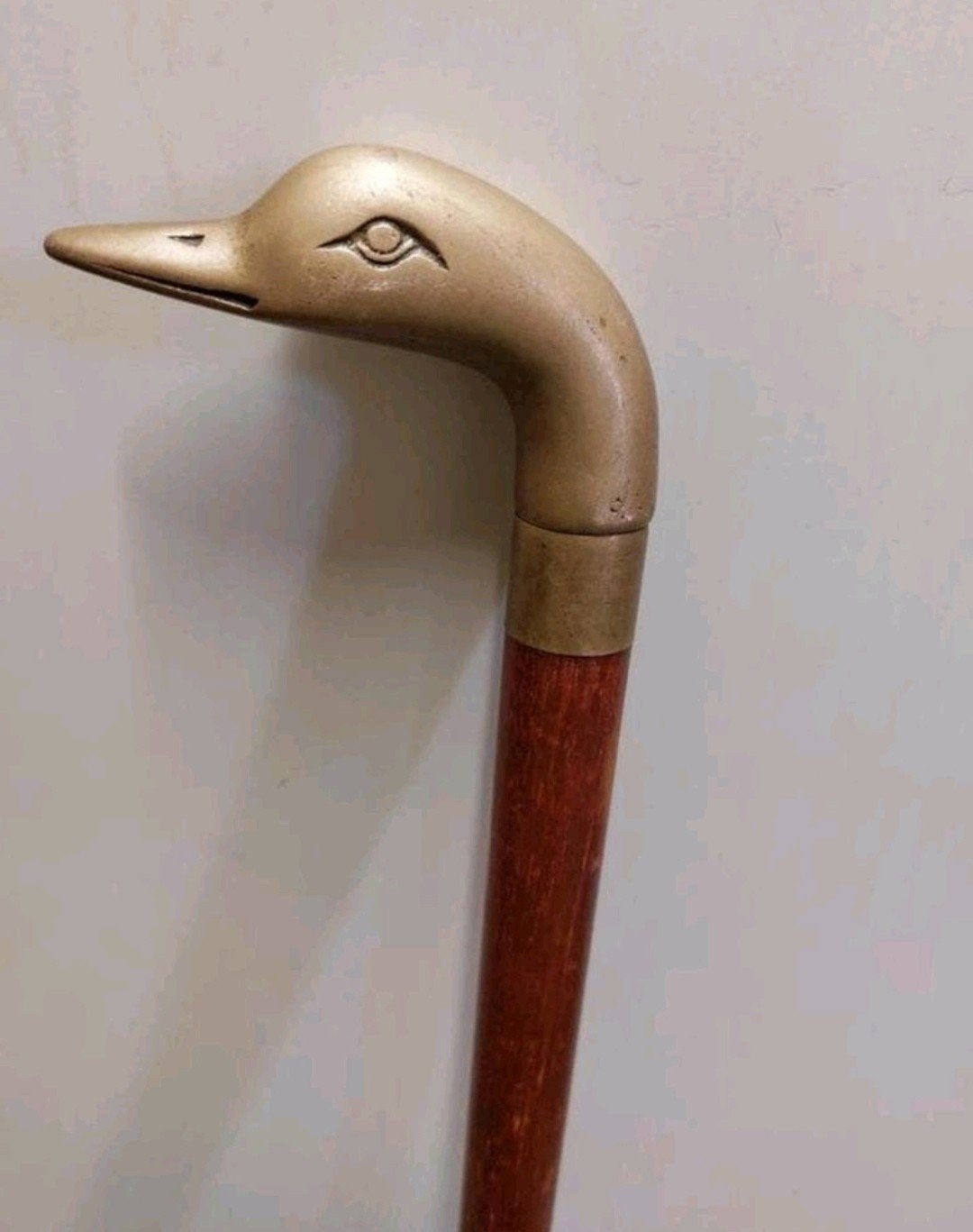 Eendekop eend antiek ? wandelstok cain messing, Ophalen of Verzenden, Gebruikt
